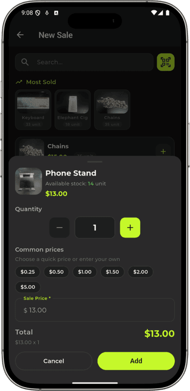 BazarMio fast sales screen